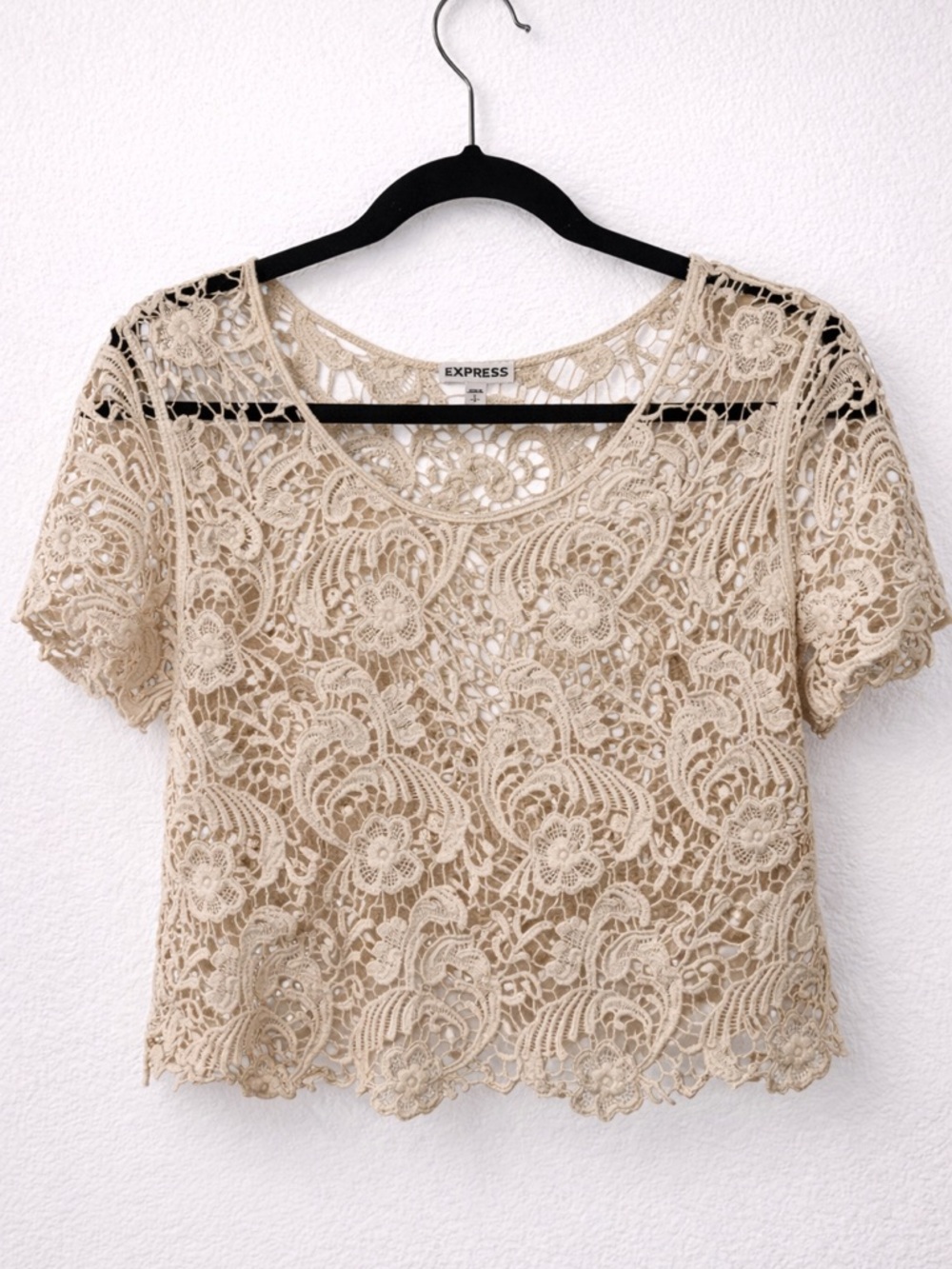 Express Beige Crochet Lace Crop Top